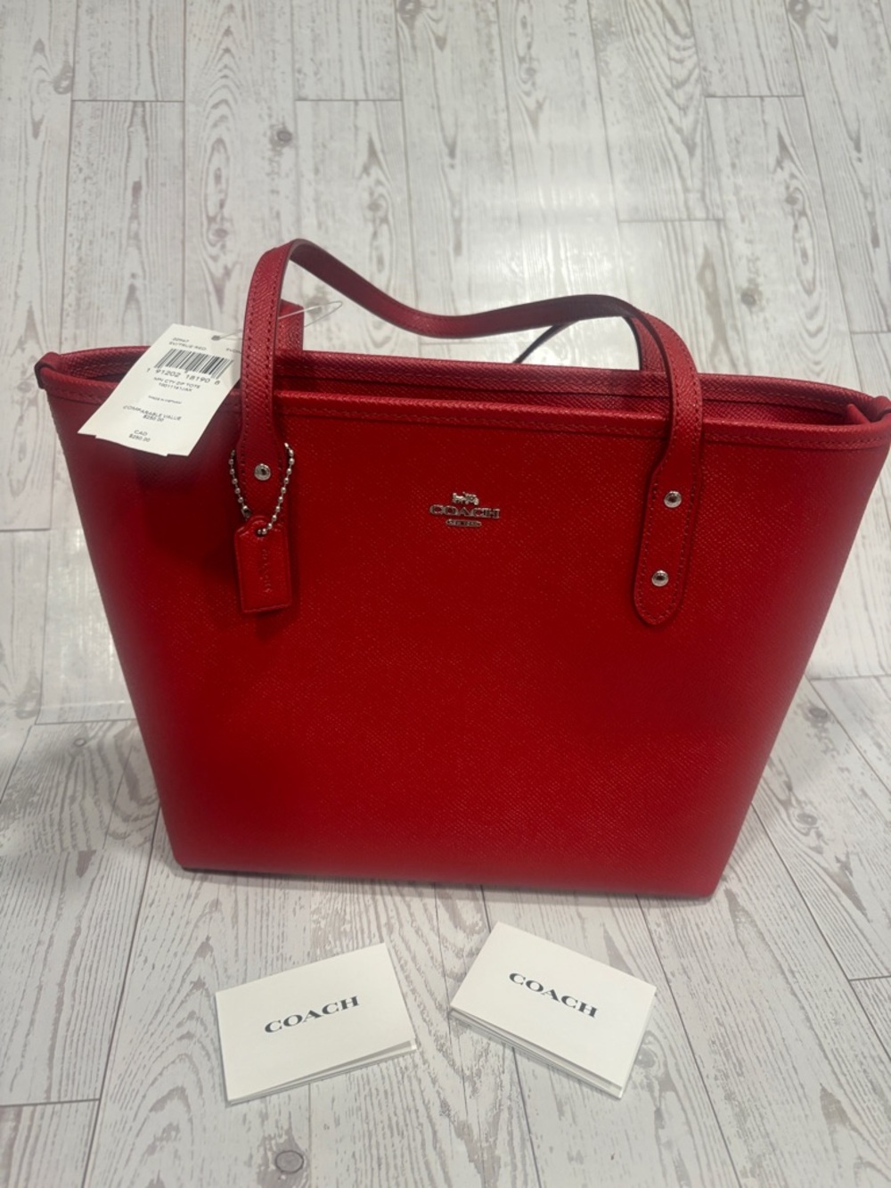 Coach Red Mini City Leather Tote with Double Straps